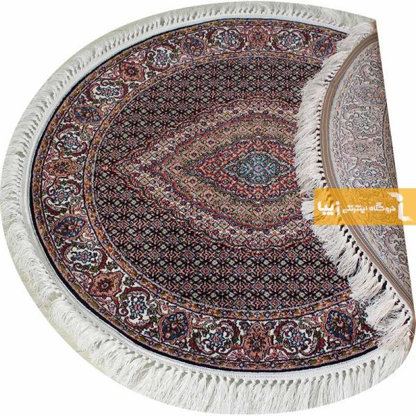 فرش گرد سرمه ای طرح ریزماهی3