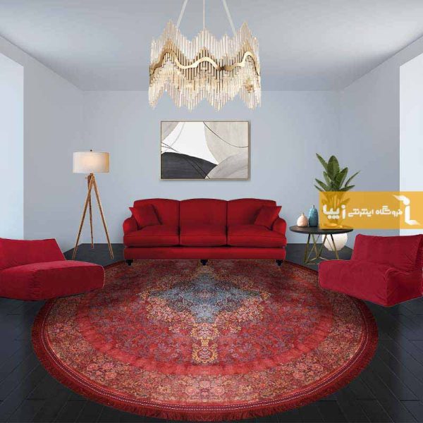 فرش گرد قرمز طرح کارنلین1