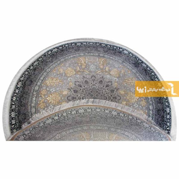 فرش گرد نقره ای طرح شاهسوند4