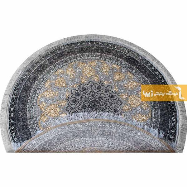 فرش گرد نقره ای طرح شاهکار3