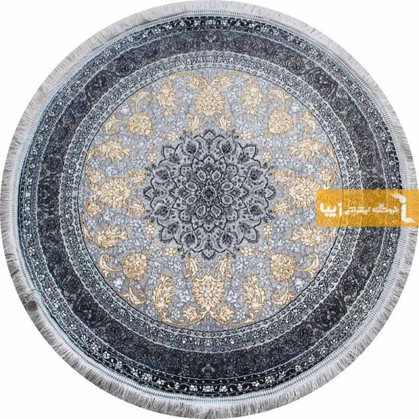 فرش گرد نقره ای طرح شاهکار12