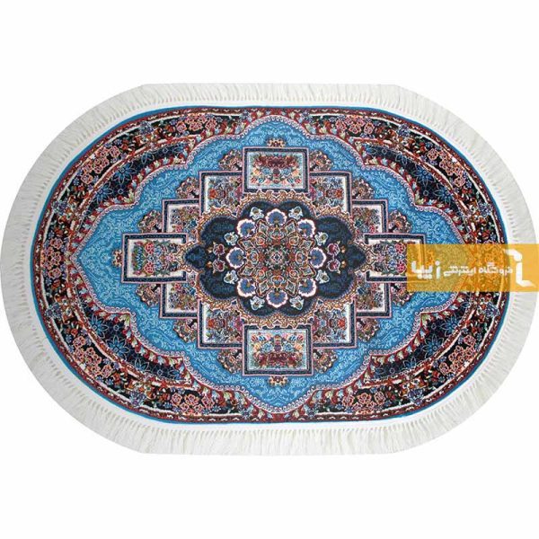 فرش بیضی آبی طرح آبی13
