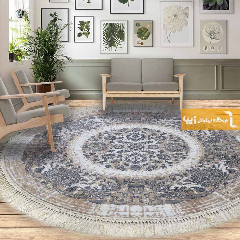 فرش بیضی کرم طرح گلشن1