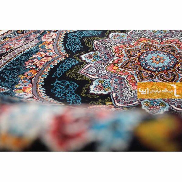 فرش بیضی سرمه ای طرح باغ معلق4