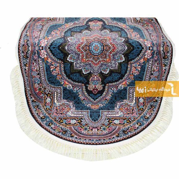 فرش بیضی سرمه ای طرح باغ معلق7