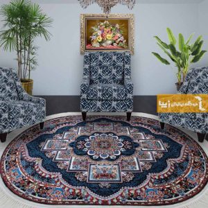 فرش بیضی سرمه ای طرح ناردون14