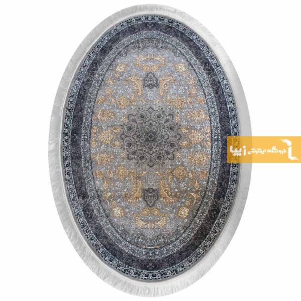 فرش بیضی نقره ای طرح شاهسوند4