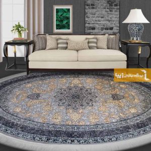 فرش بیضی نقره ای طرح شاهسوند1