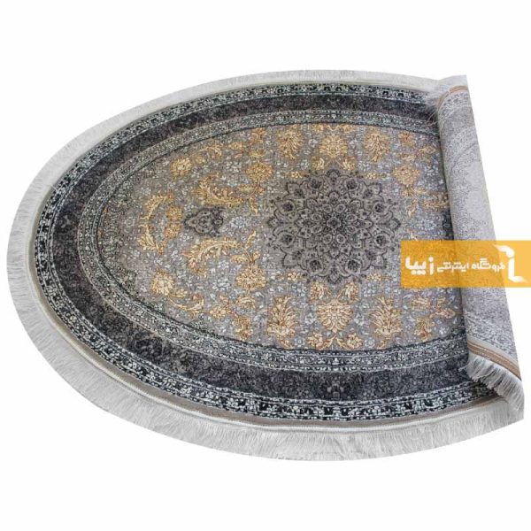 فرش بیضی نقره ای طرح شاهسوند7