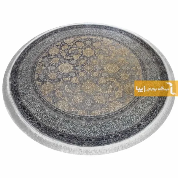 فرش گرد ذغالی طرح شاهگل4