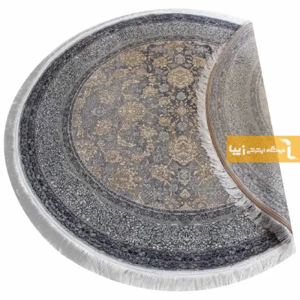 فرش گرد ذغالی طرح شاهگل6