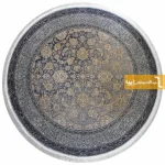 فرش گرد ذغالی طرح شاهگل5