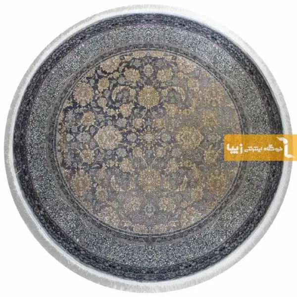 فرش گرد ذغالی طرح شاهگل5
