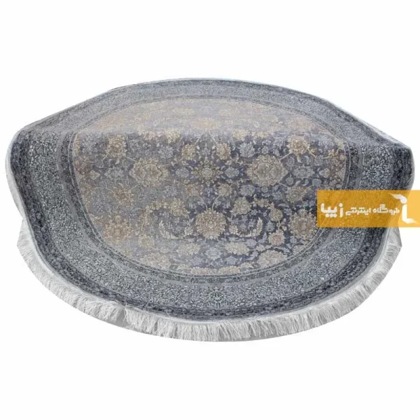 فرش گرد ذغالی طرح شاهگل2