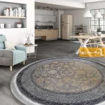 فرش گرد ذغالی طرح شاهگل1