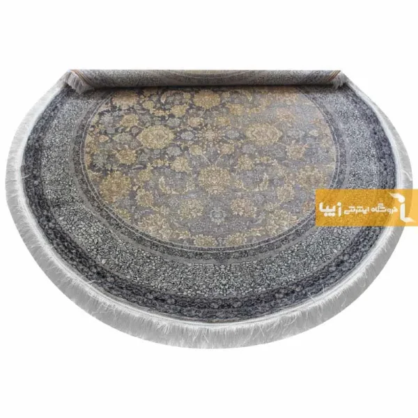فرش گرد ذغالی طرح شاهگل10