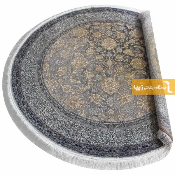 فرش گرد ذغالی طرح شاهگل9