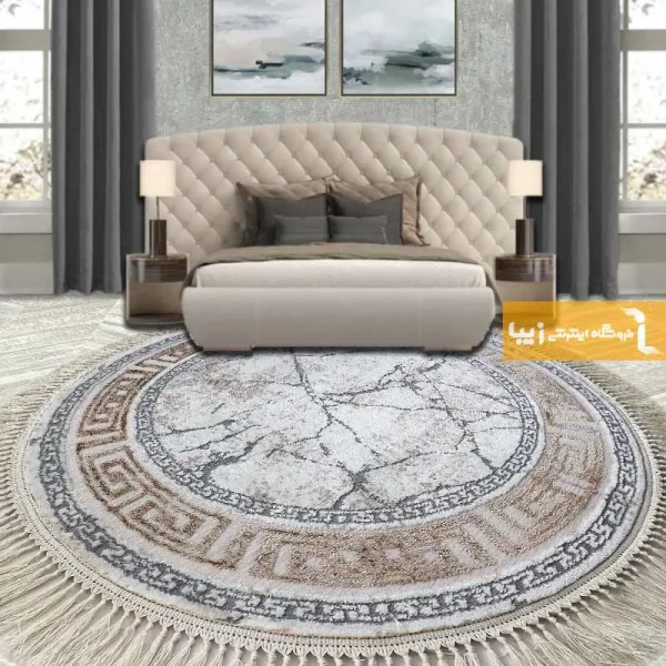 فرش گرد کرم طرح ماربل1