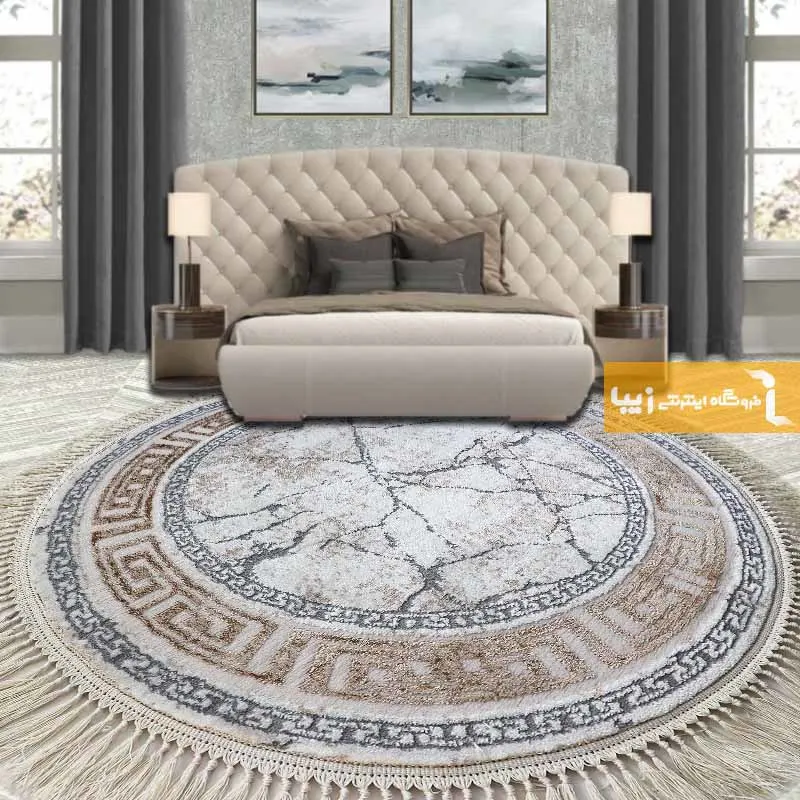 فرش گرد کرم طرح ماربل1