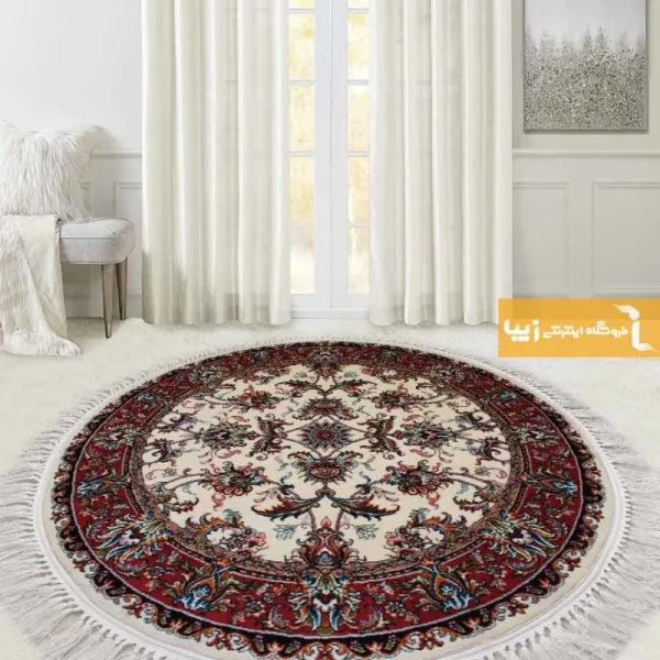 فرش گرد کرم طرح صبا1