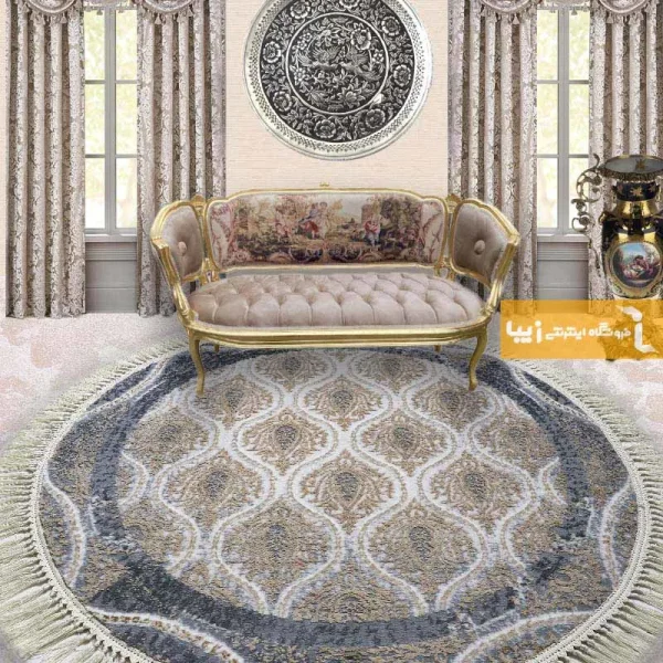 فرش گرد کرم طرح گندم1