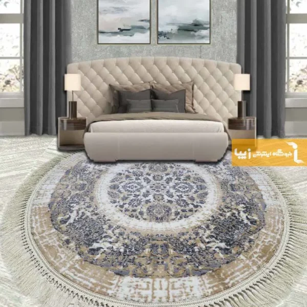 فرش گرد کرم طرح گلشن1