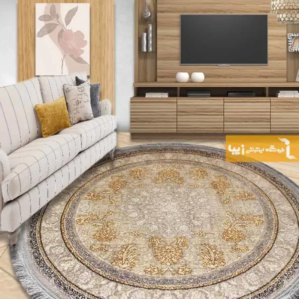 فرش گرد کرم طرح شاهکار1