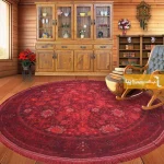 فرش گرد زرشکی طرح یاقوت1