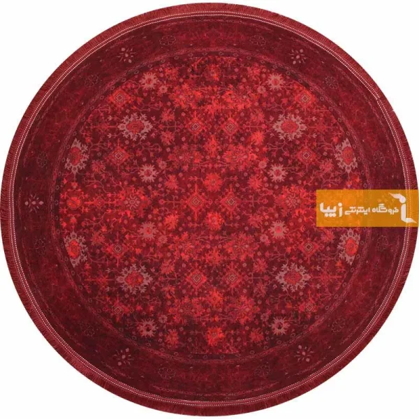 فرش گرد زرشکی طرح یاقوت5