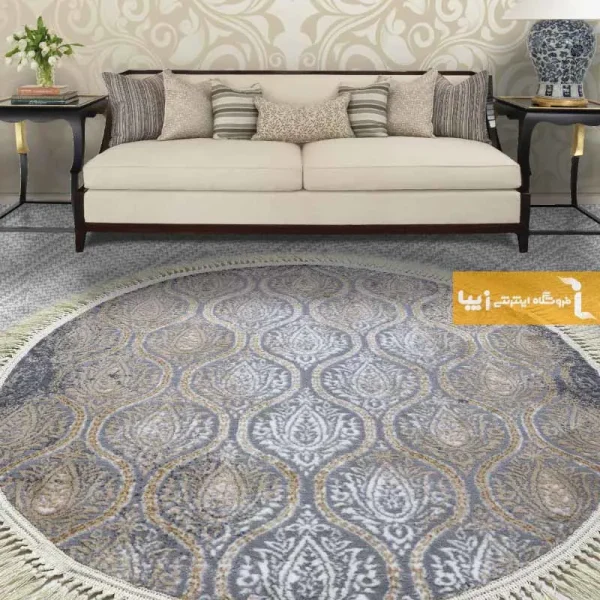 فرش گرد طوسی طرح درباری1