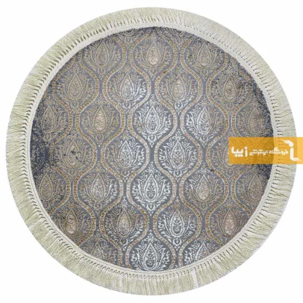 فرش گرد طوسی طرح درباری3