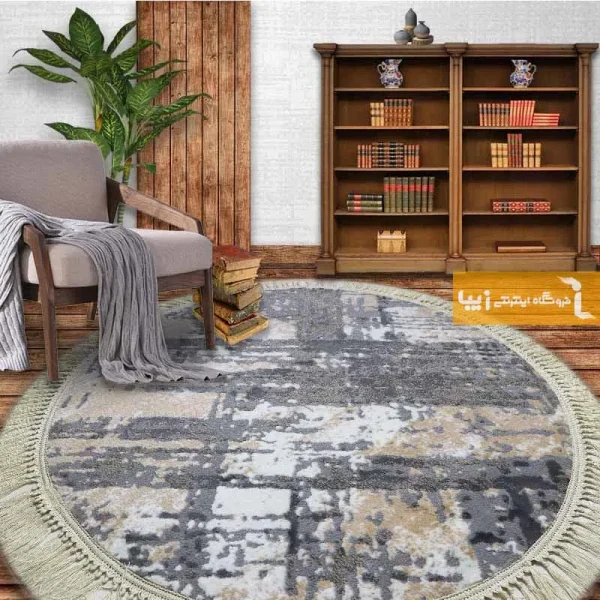 فرش گرد طوسی طرح پرتو1