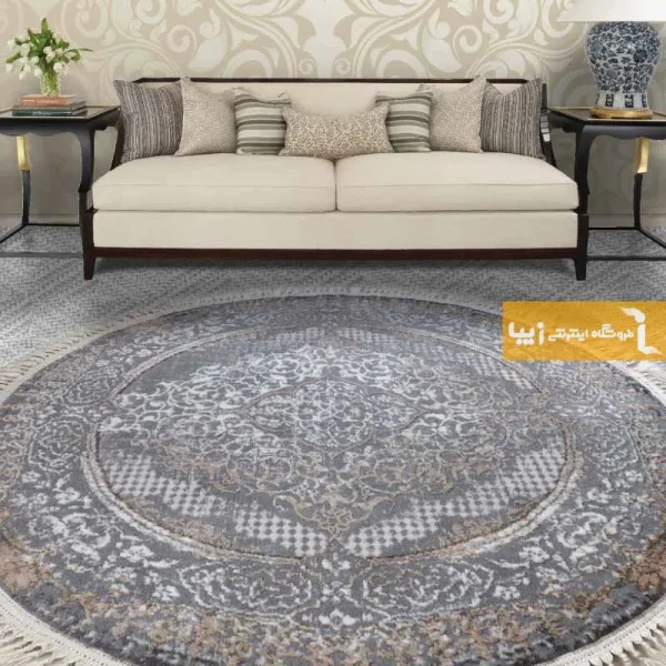 فرش گرد طوسی طرح روناک1