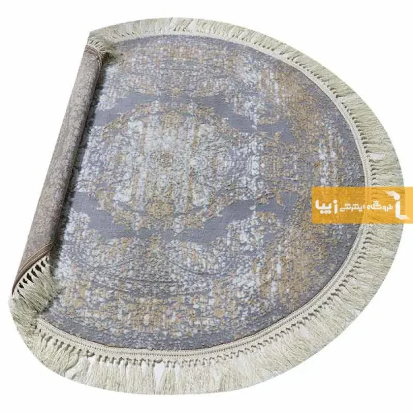 فرش گرد طوسی طرح رویال6