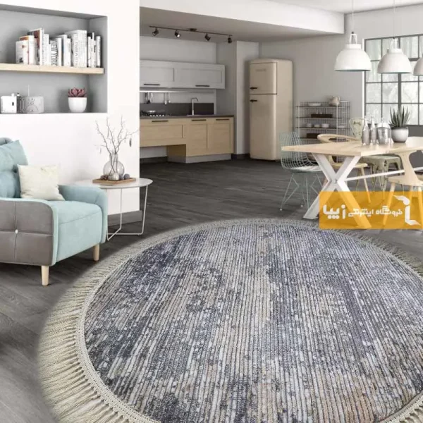 فرش گرد طوسی طرح صحرا1