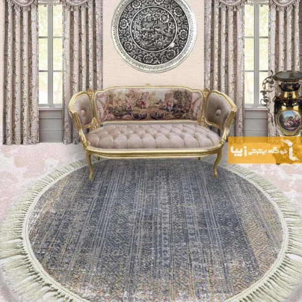 فرش گرد طوسی طرح طنجه1