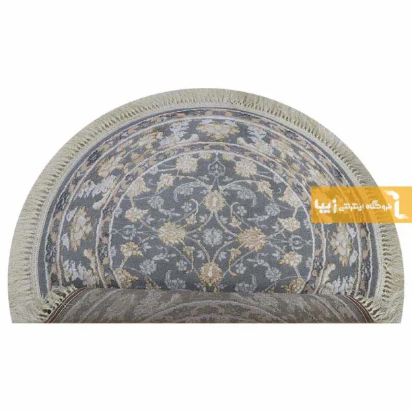 فرش گرد طوسی طرح زنبق2