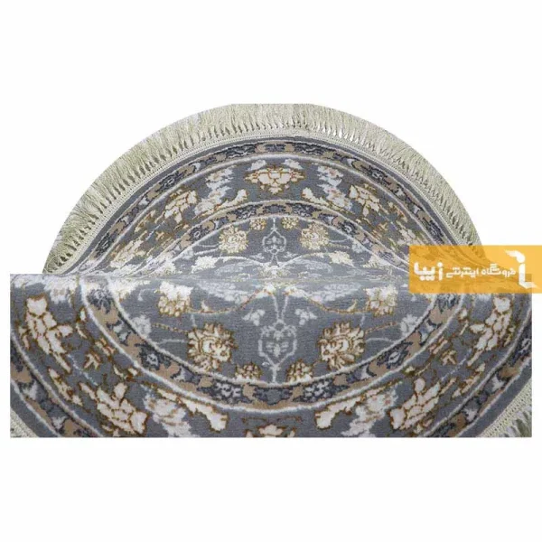 فرش گرد طوسی طرح زنبق5