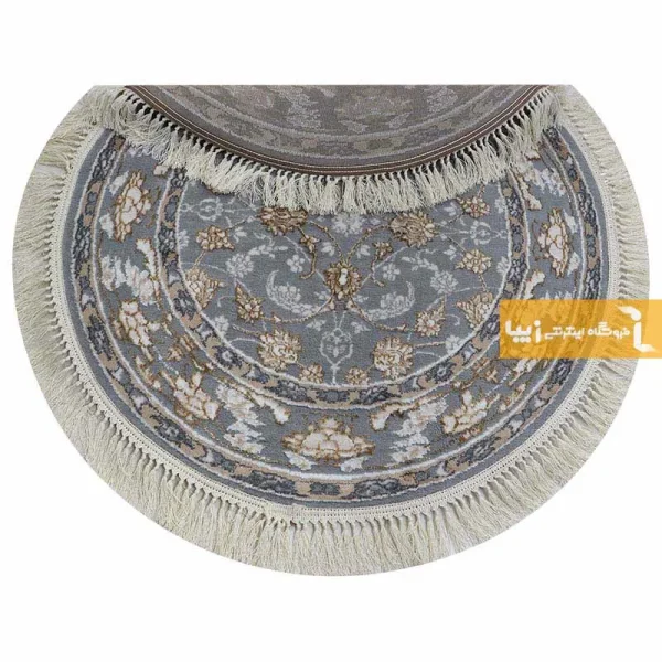 فرش گرد طوسی طرح زنبق13