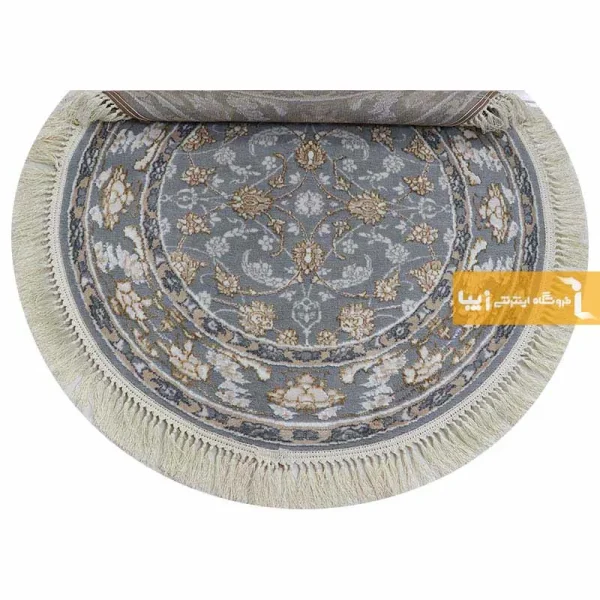 فرش گرد طوسی طرح زنبق10
