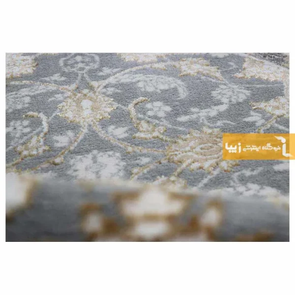 فرش گرد طوسی طرح زنبق9