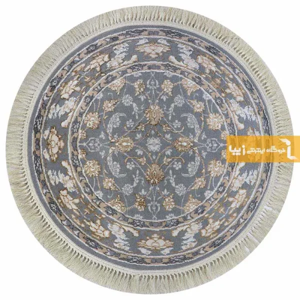 فرش گرد طوسی طرح زنبق7