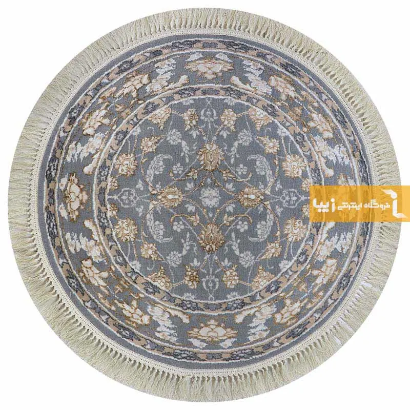 فرش گرد طوسی طرح زنبق7