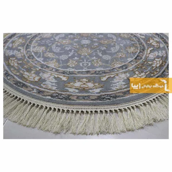 فرش گرد طوسی طرح زنبق6