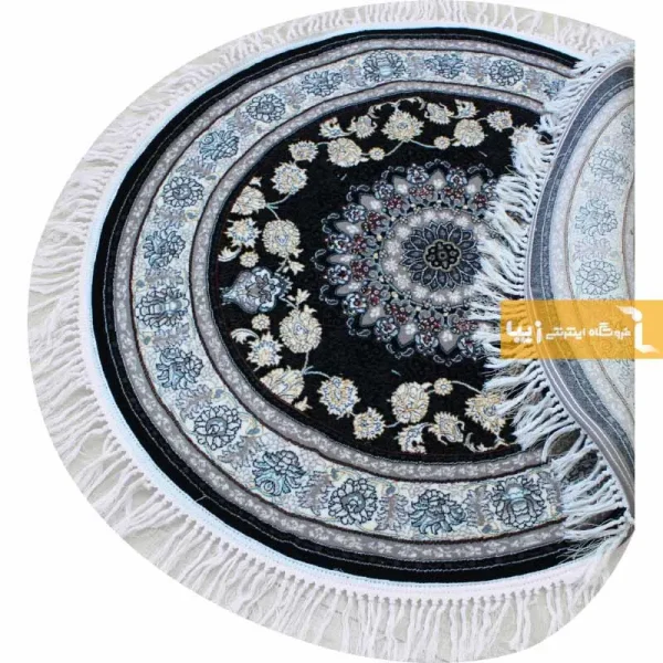 فرش گرد سرمه ای طرح اصفهان5