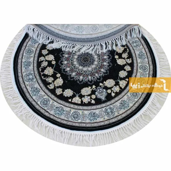 فرش گرد سرمه ای طرح اصفهان3