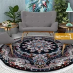 فرش گرد سرمه ای طرح نیلا1