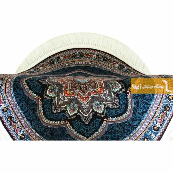 فرش گرد سرمه ای طرح باغ معلق10