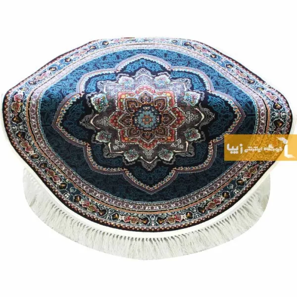 فرش گرد سرمه ای طرح باغ معلق6