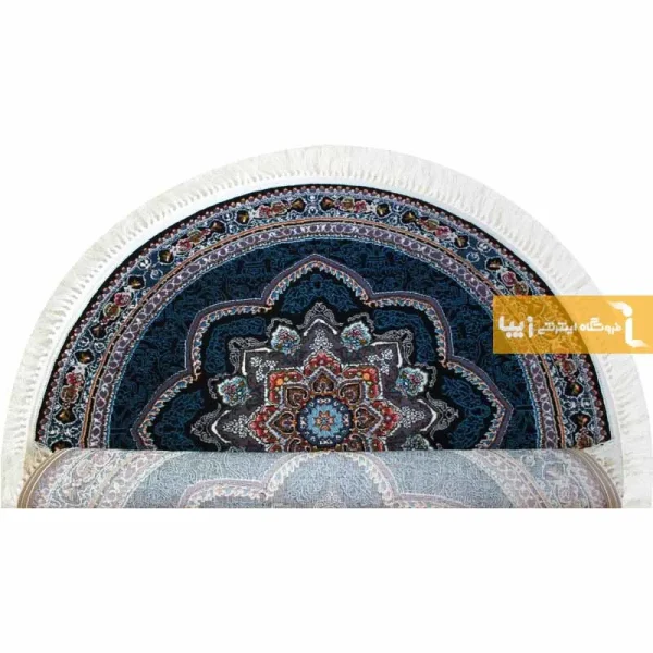 فرش گرد سرمه ای طرح باغ معلق3